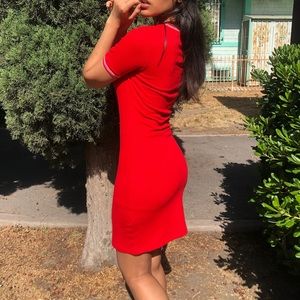 red ribbed bodycon dress